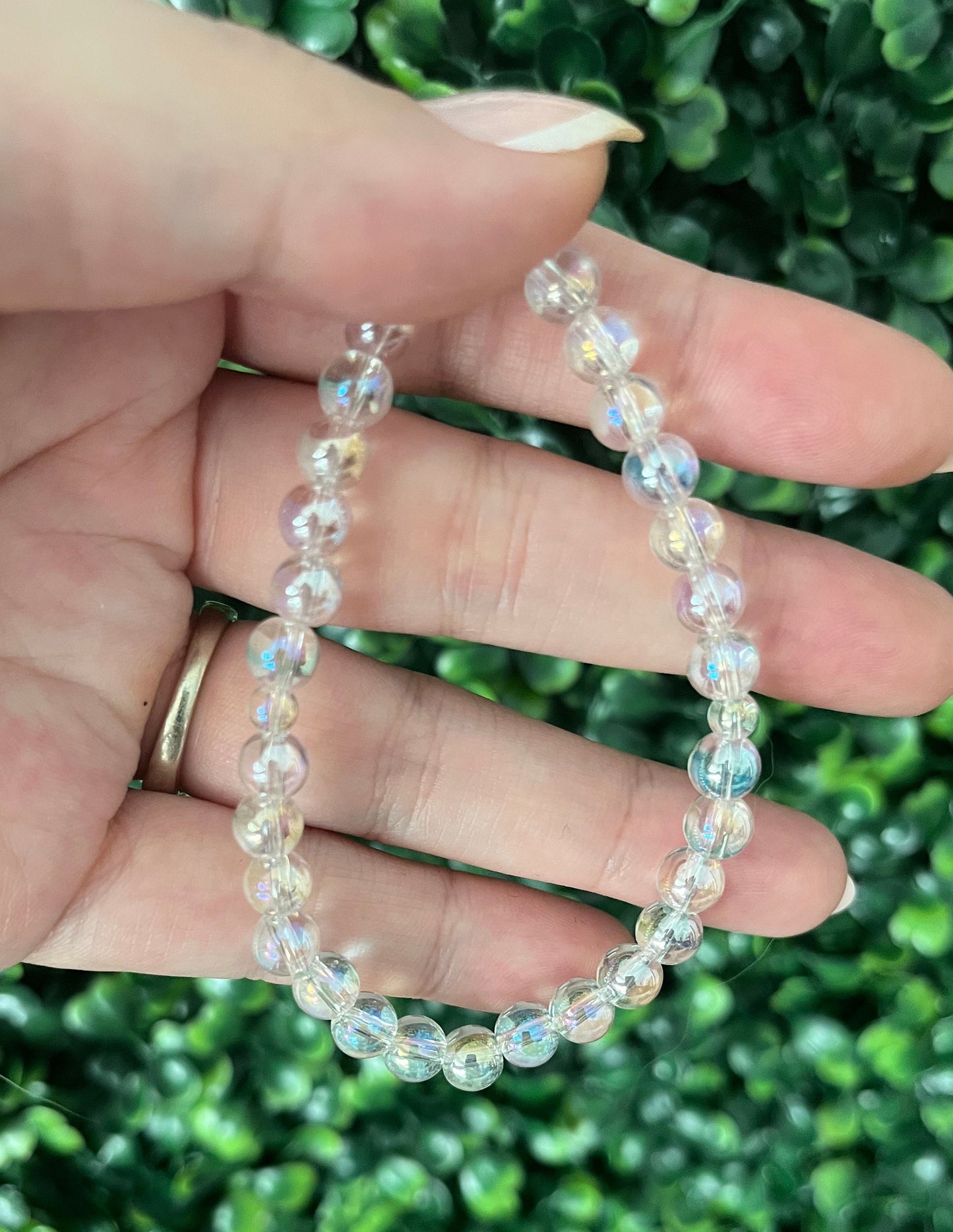 Aqua Aura Quartz Crystal Bracelet Sm 6mm