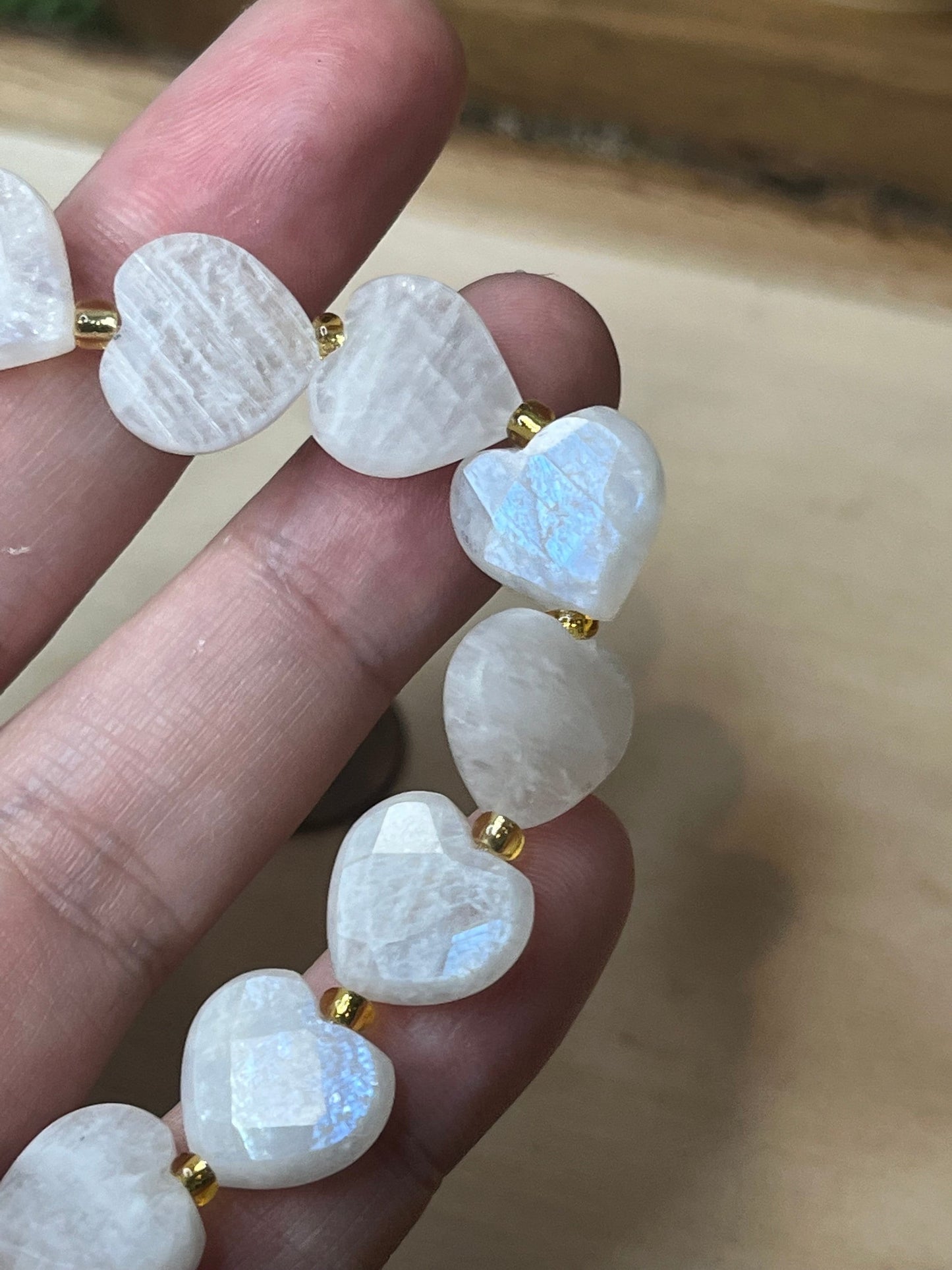 Flashy Moonstone Heart 12mm Stretchy Bracelet